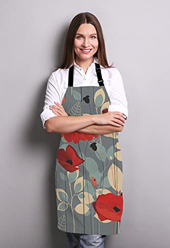Poppy flowers Bib Apron with Adjustable Neck for Men Women