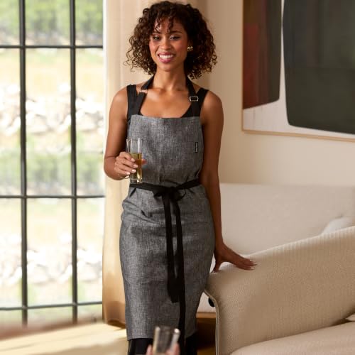 100% Pure Linen Apron Black