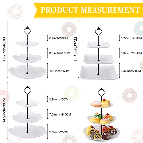 6 Pack 3 Tiered Serving Tray White Plastic Dessert Tower
