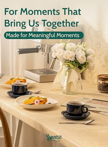 8 Ounce Porcelain Stackable Cappuccino Cups with Saucers and Metal Stand
