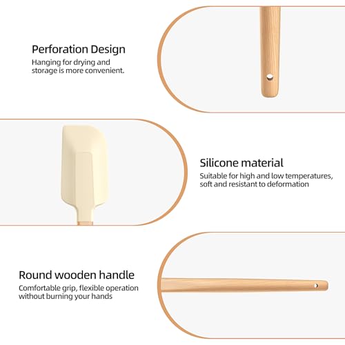 Wooden Handle Silicone Rubber Spatula Set 5 Piece for Kitchen Baking (5 Count)