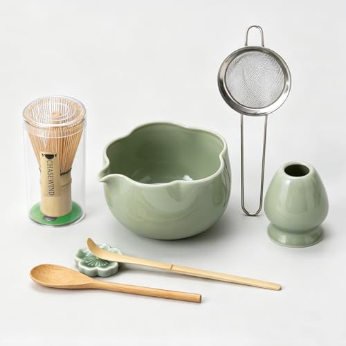 Matcha Set 8Pcs Floral Ceramic Matcha Kit with Matcha Whisk