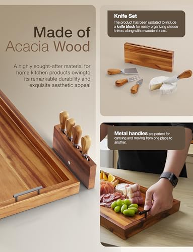 30" Acacia Large Charcuterie Boards for Party with Metal Handles