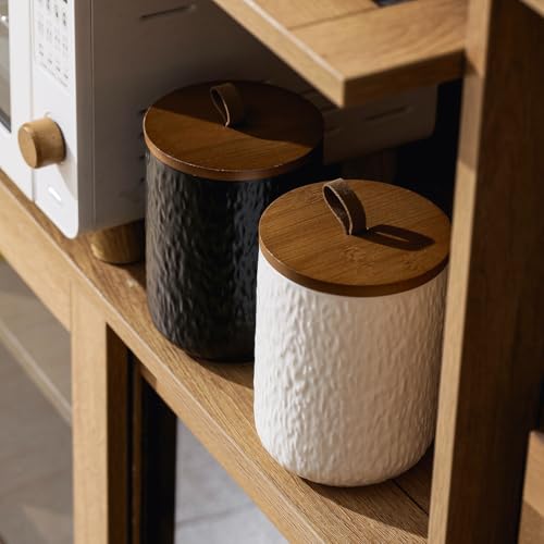 Black White Ceramic Coffee Canister Tea Canister with Seal Wood Lid (3 Count)