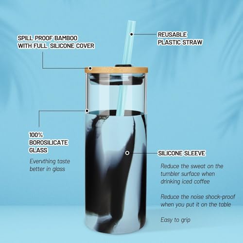 20 oz Glass Tumbler with Lids and Straws