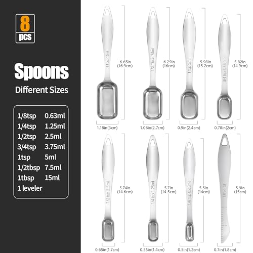 18 8 Stainless Steel Measuring Spoons with Long Handle
