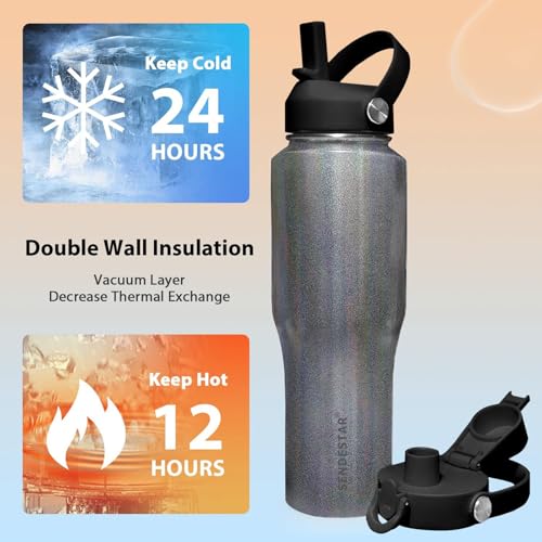 Water Bottle Wide Mouth Stainless Steel Vacuum Insulated Double Wall Keep Liquids Cold or Hot All Day