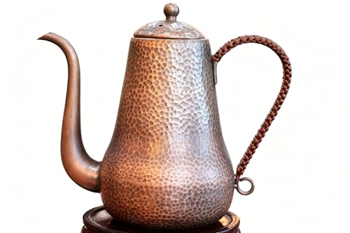 Hand Forged Copper Swan Neck Teapot Set 6pcs Hammered Art Decor 1000ml