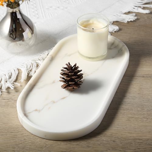 White Marble Tray with Gold Pattern for Bathroom Counter