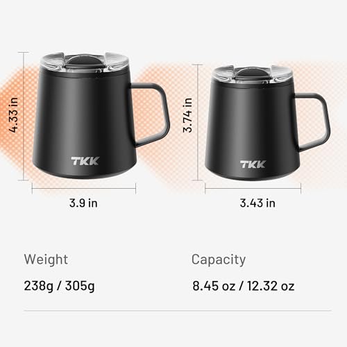 12 oz Insulated Coffee Mug with Handle Ceramic Coating Detachable Slider Lid Stainless Steel Tumbler Double Wall Vacuum Travel Cup