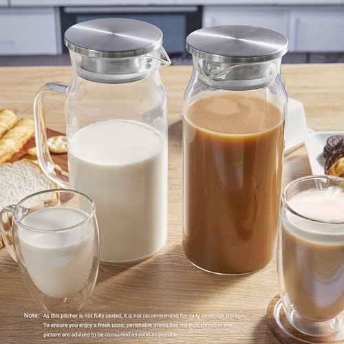 2 Pack 2 Liter 68 oz 2.1 Qt Glass Pitcher with Lid and Handle (2 Count)