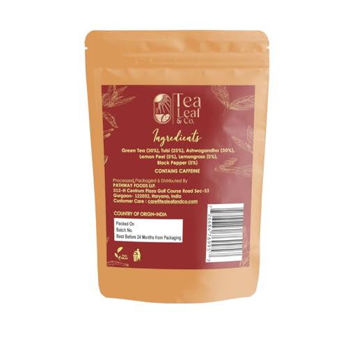 Tealeaf & Co. Tulsi Holy Basil Ashwagandha Green Tea Loose Leaf with Lemon Peel (3.5274 Ounce)