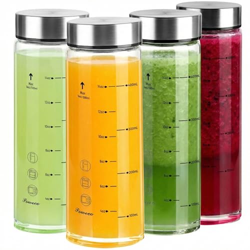 Glass Juice Bottles 4 Pack 16 oz (4 Count)