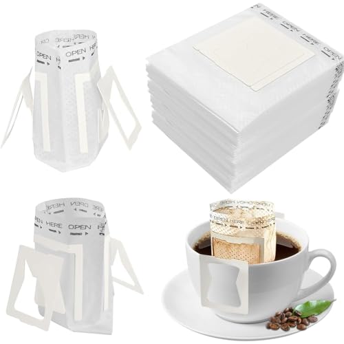 100 Pack Single Serve Pour Over Coffee Filter Bags with Hanging Ears (100 Count)