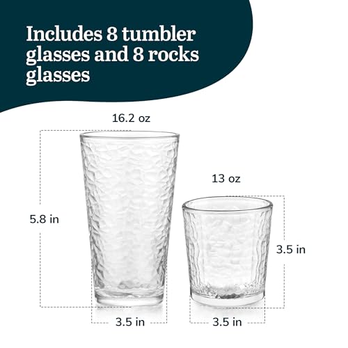 Yucatan Textured Tumbler & Rocks Drinking Glasses Set of 16 (16 Count)