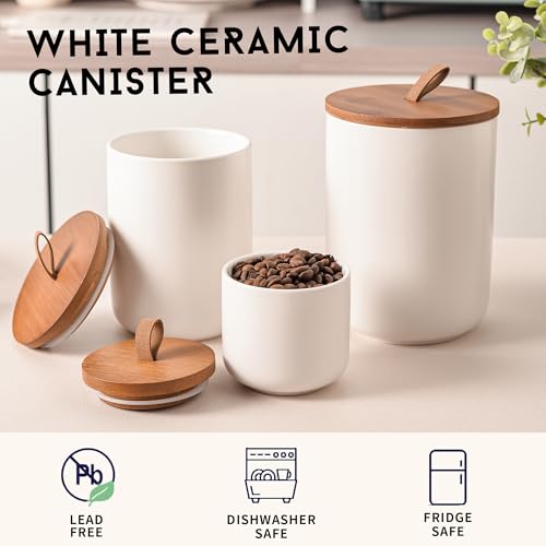 White Ceramic Canister Set with Bamboo Lids