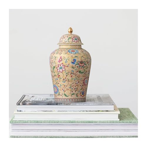 12in flower Ginger Jar with Lid Chinese Decorative brown Ceramic