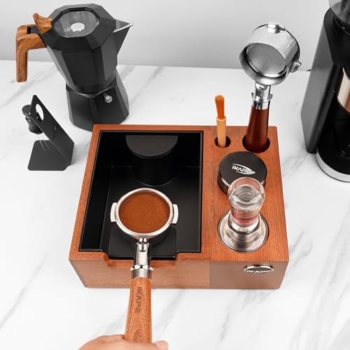 51/53/54/58mm Espresso Knock Box, Sandywood Coffee Station, Tamper Tools, Distributor, Portafilter & Puck Screen Accessories, Natural Sandywood Station Base