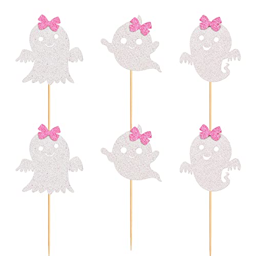 24Pcs Ghost Cupcake Toppers Pink Halloween Baby Shower Decor (24 Count)
