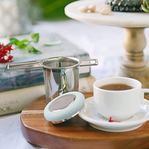 Tea Infuser Stainless Steel Tea Strainer Folding Handle Tea Filter Extra Fine Mesh Strainer Brewing Basket with Lid for Loose Leaf Tea