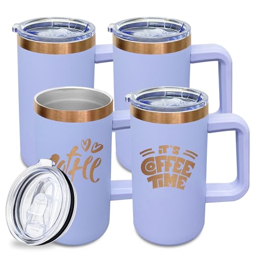 22oz Insulated Coffee Mug Bulk with Handle and Lid Lilac (4 Count)