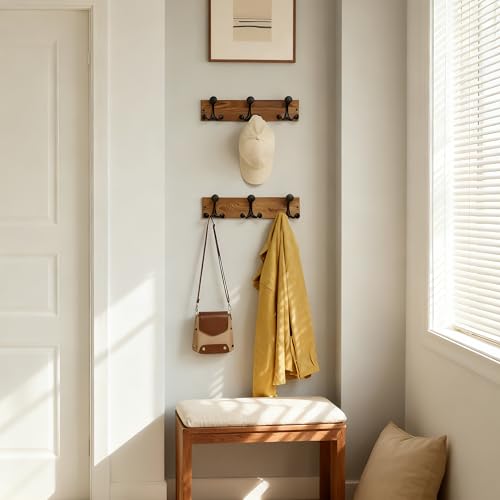 17 Inch Wood Coat Rack Wall Mount with 3 Triple Hooks