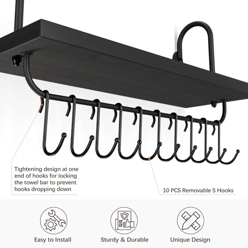 Floating Wall Shelves for Kitchen Bathroom Coffee Nook with 10 Adjustable Hooks for Mugs Cooking Utensils or Towel Rustic Storage Shelves Set of 2 (2 Count)