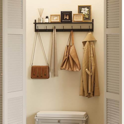 Wall Hooks with Shelf 35 Inch Length Entryway Hanging Shelf Wood Coat Hooks Wall
