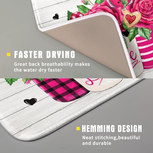 Valentine's Day Rose Flower Dish Drying Mat for Kitchen Counter