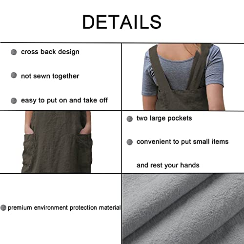 Pinafore Cross Back Apron for Women with Pockets