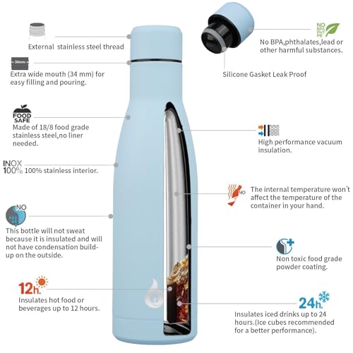 17 oz Insulated Thermal Metal Water Bottle