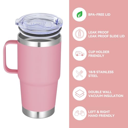 20 oz Tumbler with Handle Insulated Travel Mugs Set of 6 (6 Count)