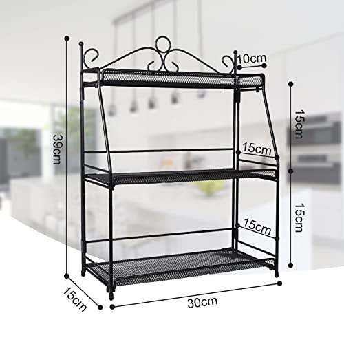 Standing Spice Rack 3 Tier Metal Foldable and Durable Kitchen Rack for Countertop Kitchen Bathroom