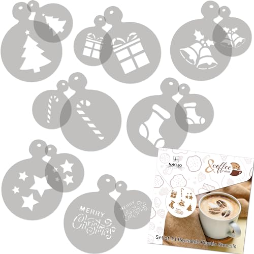 Coffee Stencils and Cookies Decoration 14Pcs 2.8”x2.8” and 4.3”x4.3” (14 Count)