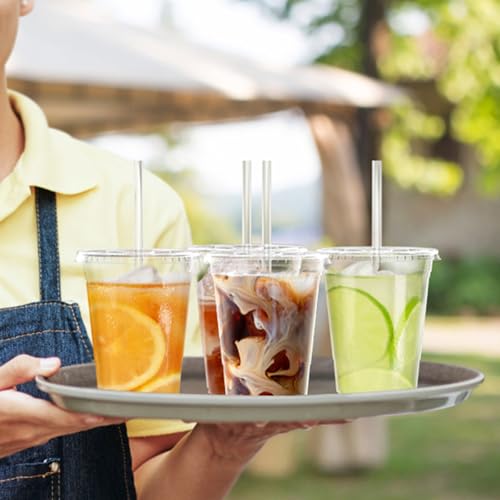 100 Pack 16 oz Clear Plastic Cups with Lids and Straws (100 Count)