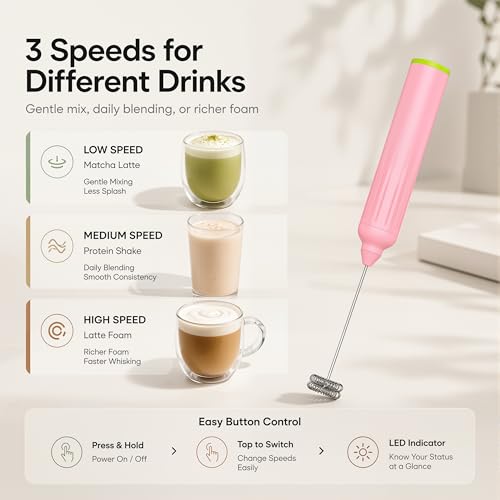 Milk Frother Handheld with 3 Stainless Steel Whisks