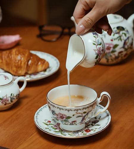 Fine Bone China Tea Party Set For Adult 7 Pieces Porcelain Flower Tea Set