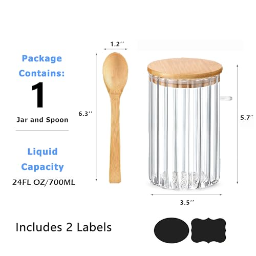24 FL OZ Airtight Glass Jar with Bamboo Lid Spoon