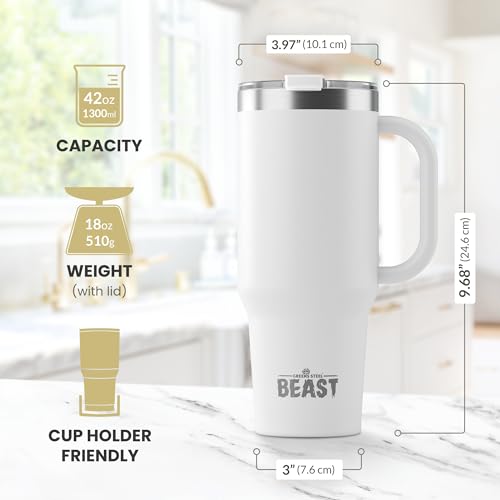 Beast 42 oz Tumbler with Handle Stainless Steel Vacuum Insulated Coffee Ice Cup Double Wall Travel Flask