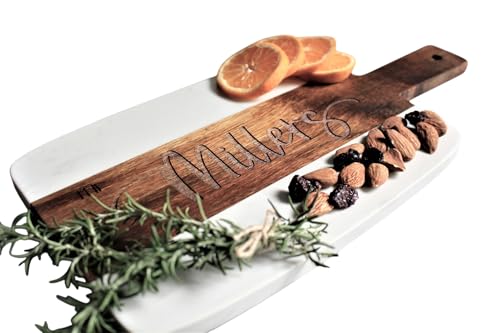 Personalized Marble and Acacia Wood Cutting Board Charcuterie Board for Christmas Anniversary Wedding Bridal Shower Engagement Housewarming Gift