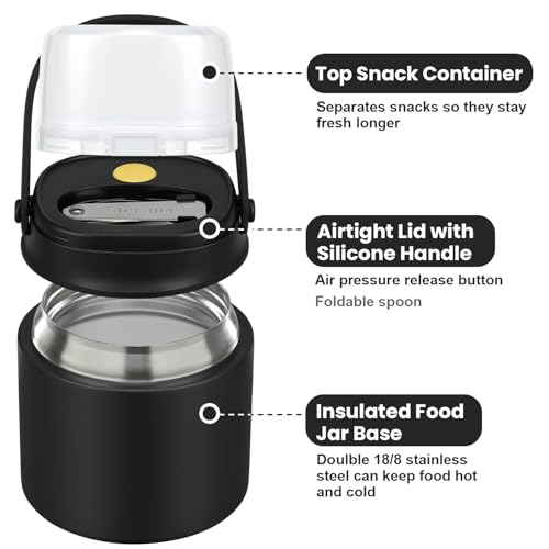 2-in-1 Insulated Food Jar with a Snack Container - 15oz Kids Soup Thermos for Hot Food with Handle and Spoon, Leak Proof Bento Lunch Box Kids, Perfect for School & Travel