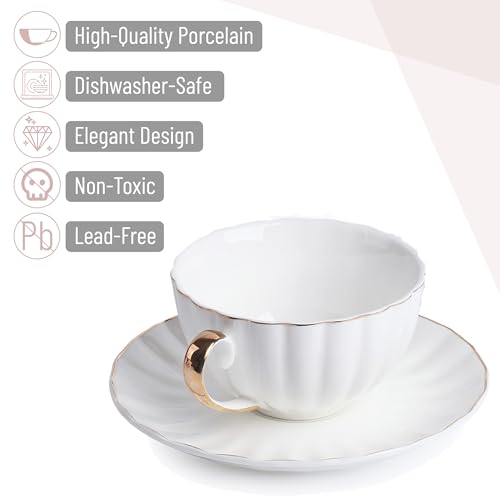 BTaT Cappuccino Cups with Saucers 7 oz (12 Count)
