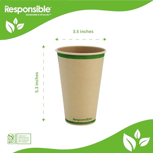 Certified Compostable 16 oz Paper Cups (50 Count)