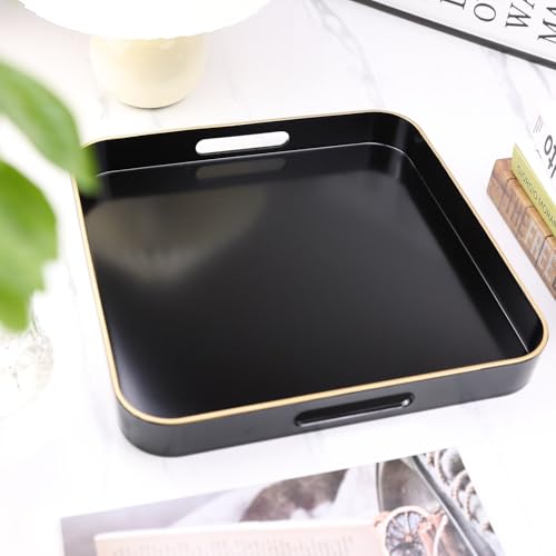 Black Square Decorative Tray with Handles