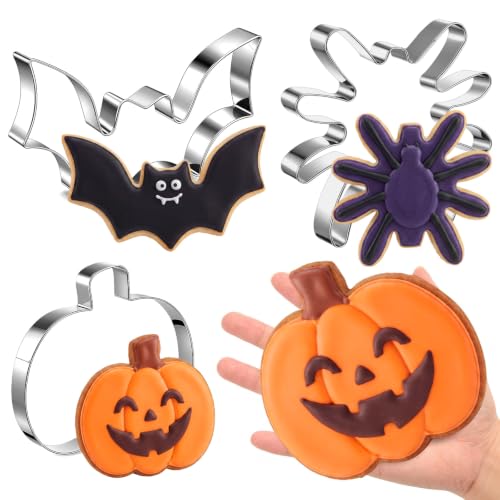 3 Pcs 7.5 Inch Large Halloween Cookie Cutters Set Extra Large Pumpkin Bat Spider Shapes Stainless Steel Metal Giant Cookie Cutters Molds for Halloween Day Baking Party Kitchen Accessories (3 Count)
