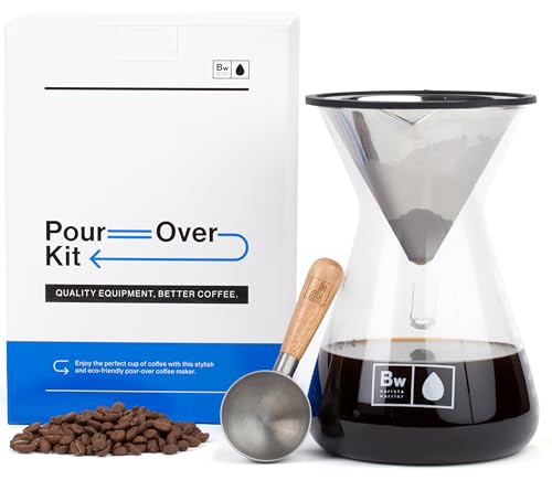 Pour Over Coffee Maker with Glass Carafe and Reusable Stainless Steel Dripper (2 Count)