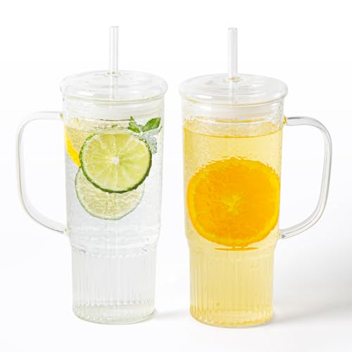 Glass Cups with Lids and Straws (2 Count)