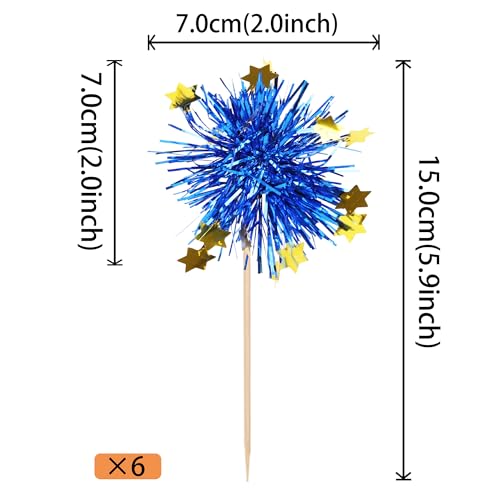 30 PCS Foil Firework Cupcake Toppers Happy Birthday Star Cupcake Picks Sparkle Tinsel Drink Stirrers Cocktail Fruit Toothpicks for Valentine's Day Wedding Birthday Party Decorations Supplies Blue (30 Count)
