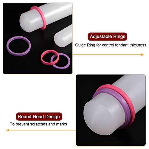 Fondant Rolling Pin 12 Inch x 1.38 Inch Adjustable Guide Rings Non