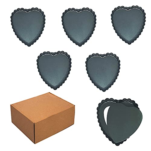 6PCS 4 Inch Heart Tart Pans with Removable Bottom